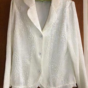 Chico's, Cream, soft, shimmery, chenille-like, textured jacket, Chico's Size 1